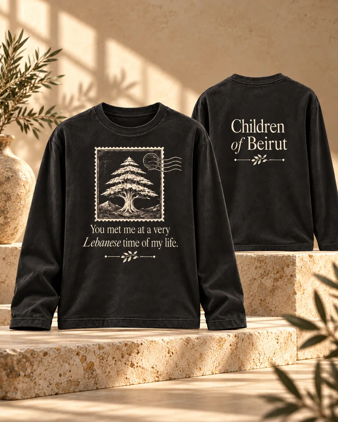 Beirut Kin washed black long sleeve shown front and back
